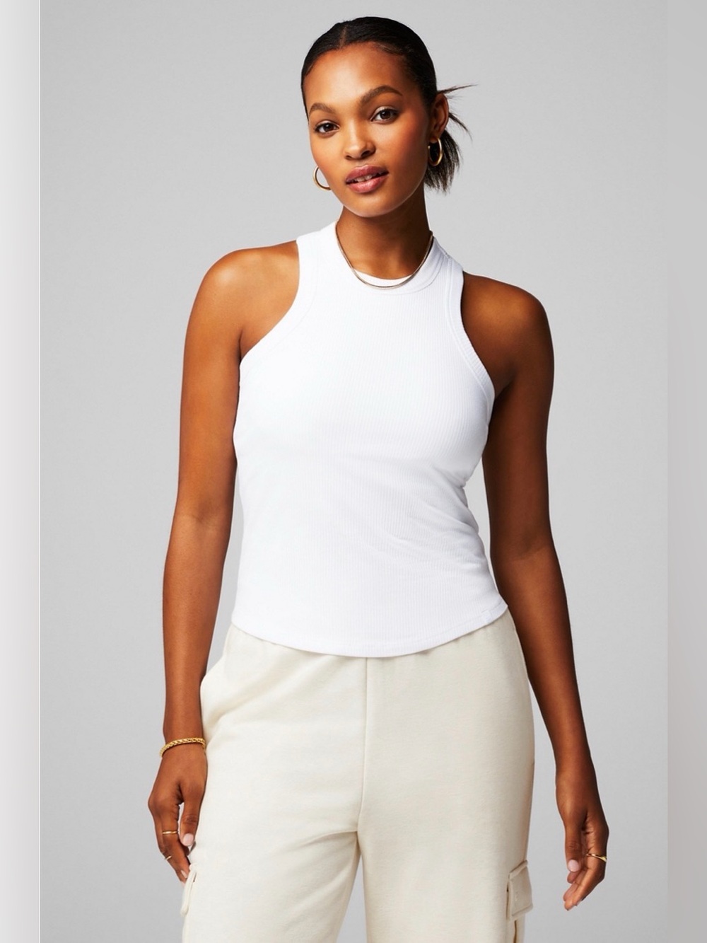 NWT YITTY/Fabletics White High Neck Ribbed Tank Shelf Bra Plus 3X Active Wear